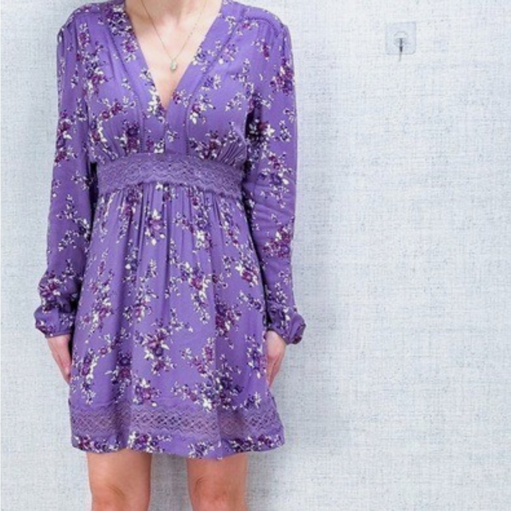 Purple V-Neck Long Sleeve Sundress for Weddings
